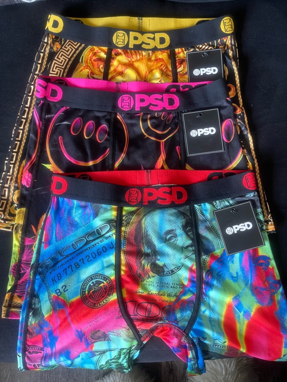 PSD Multicolor Money & Neon Print Boxer Briefs - Black, Red, Pink, Yellow, Blue
